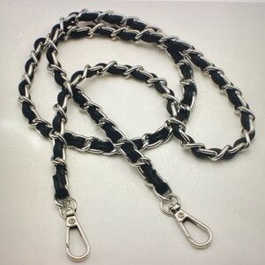 Silver tone & faux leather purse chain